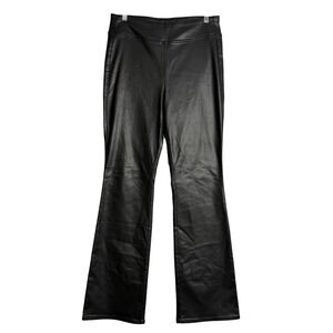 WHBM Extra High Rise Skinny Flare Pants Womens 8 Black Vegan Faux Leather Chic